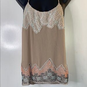BKE Boutique Beaded Tan and Cream Tank XS